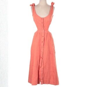 Reformation Coral Gauze Button Front Tie Strap Midi Dress Size 4